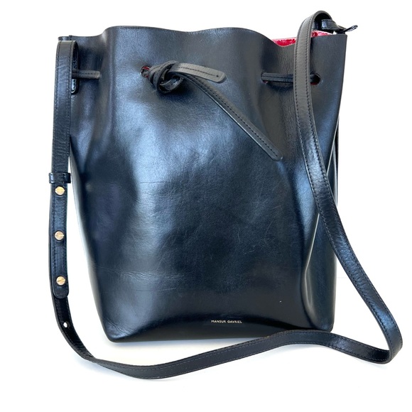 ♦️SOLD♦️MANSUR GAVRIEL Fllamma Black Structured Leather Shoulder Bag Tote Bucket - Picture 2 of 16